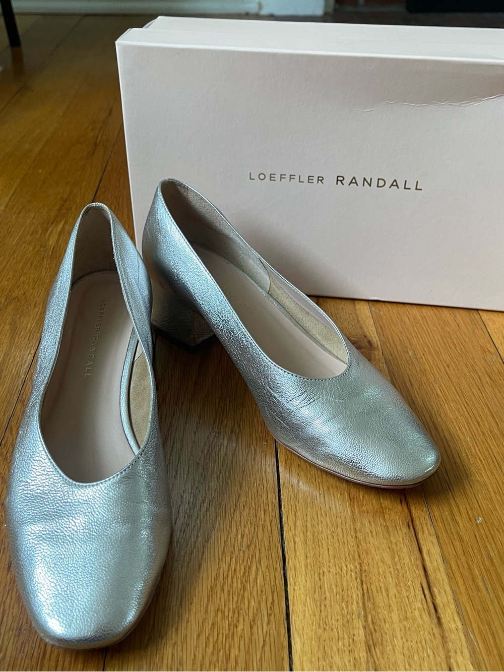 Loeffler Randall Metallic Silver Block Heel Pumps / Slippers - Size 8